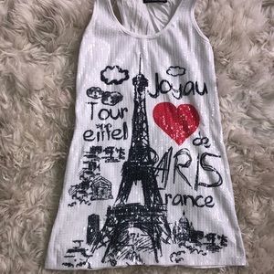 White sequin Eiffel Tower tank